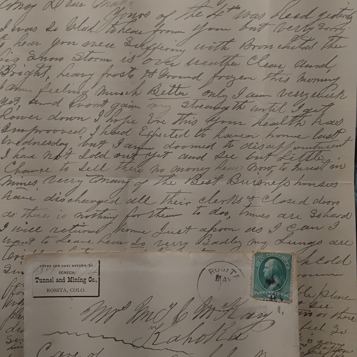 Tragic and Poignant Letter from Hugh McKay to Matty, Sent from Rosita, Colorado, May 13, 1882, Sent to Kahoka, Missouri, Letter 2 of&nbsp;2